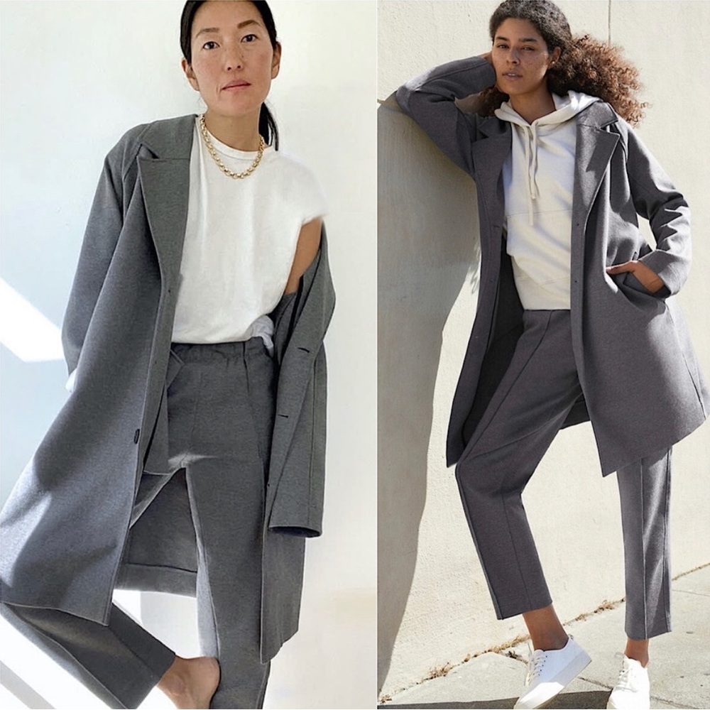 EVERLANE Oversized Tailored Double Knit Long Line Cocoon Coat Charcoal